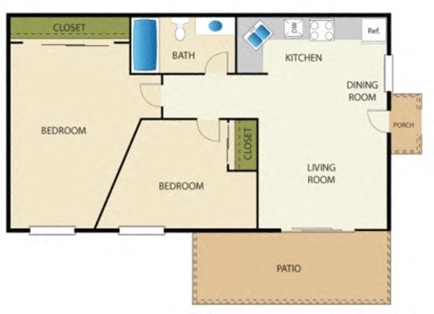 a floor plan of a house with a kitchen and a living room